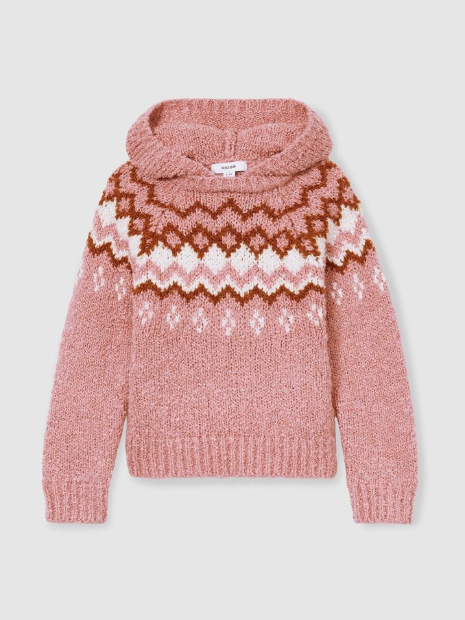 13-14 yrs Cotton-Wool Fair Isle Hoodie in Mink (AB1722) | €28