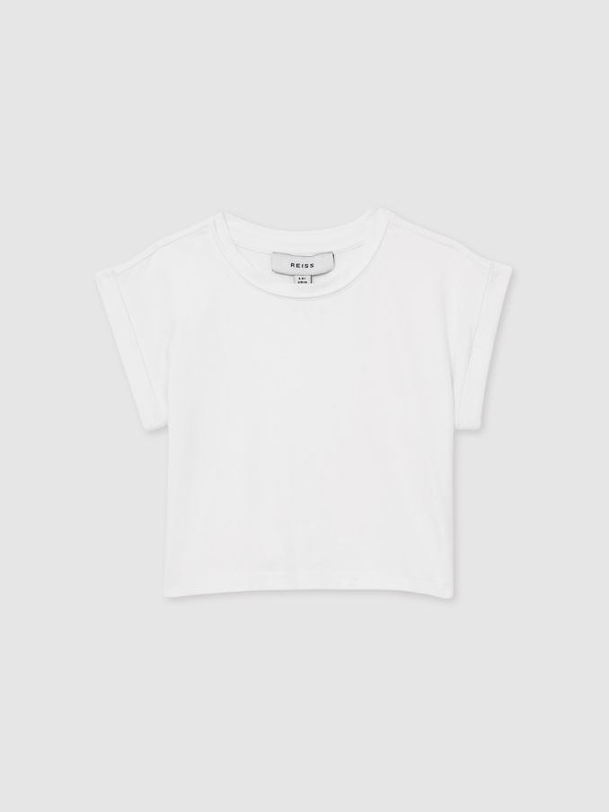13-14 yrs Cotton-Jersey Cropped T-Shirt in White (AB1724) | €20