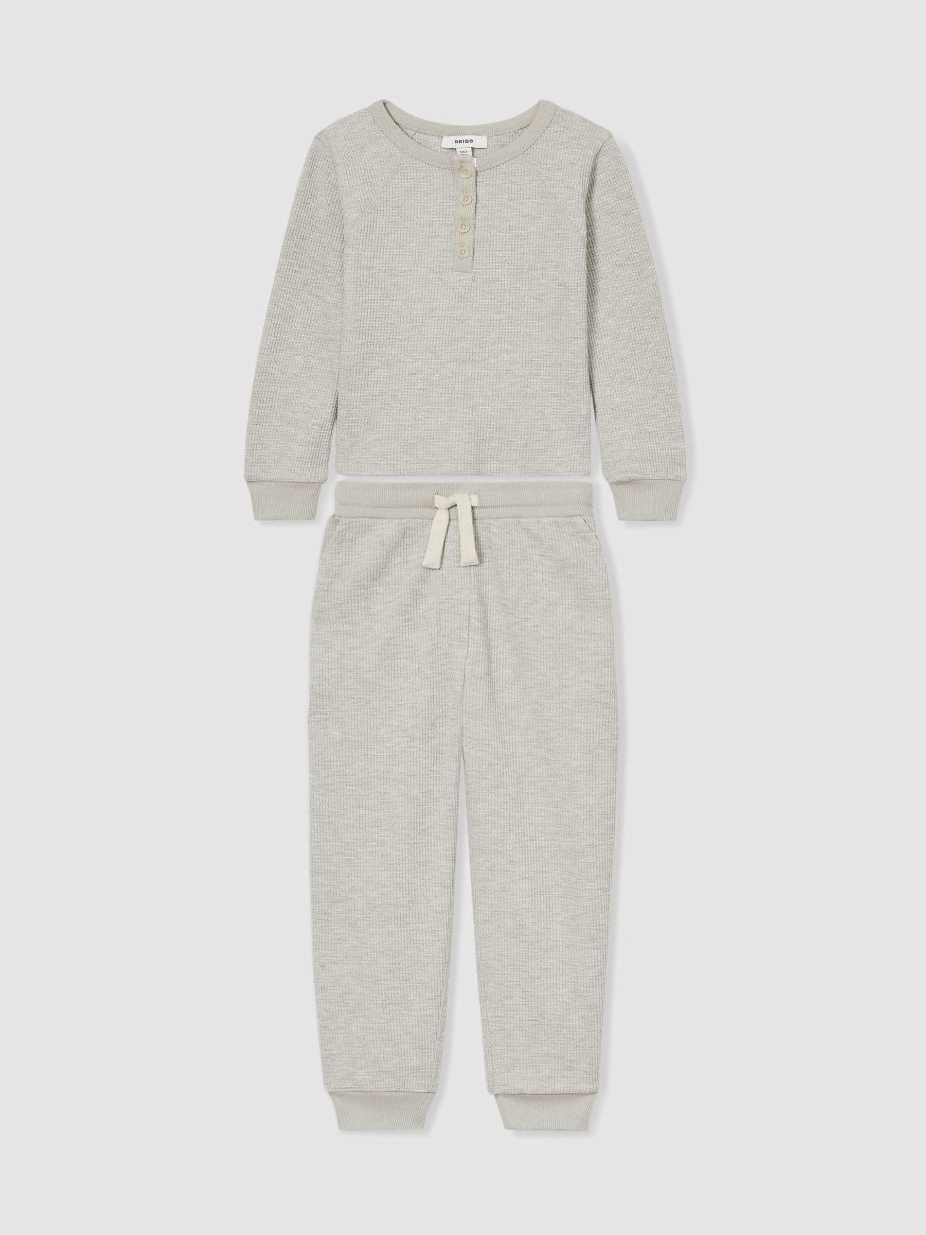 13-14 yrs Cotton-Blend Jersey Waffle Top And Trousers Set in Grey (AB1743) | US$49