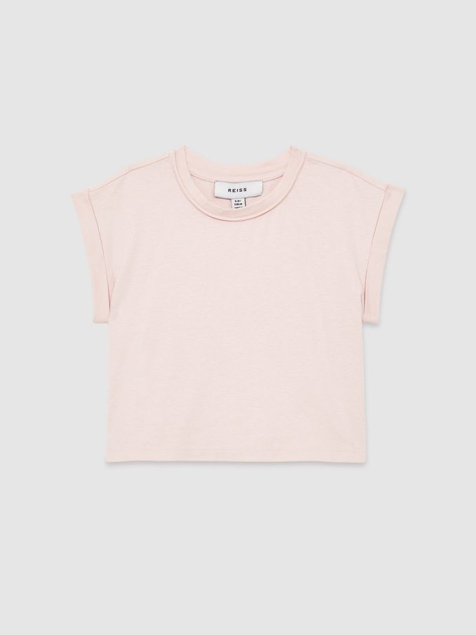 13-14 yrs Cotton-Jersey Cropped T-Shirt in Pale Pink (AB1749) | €20