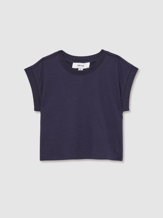 13-14 yrs Cotton-Jersey Cropped T-Shirt in Navy (AB1755) | €20