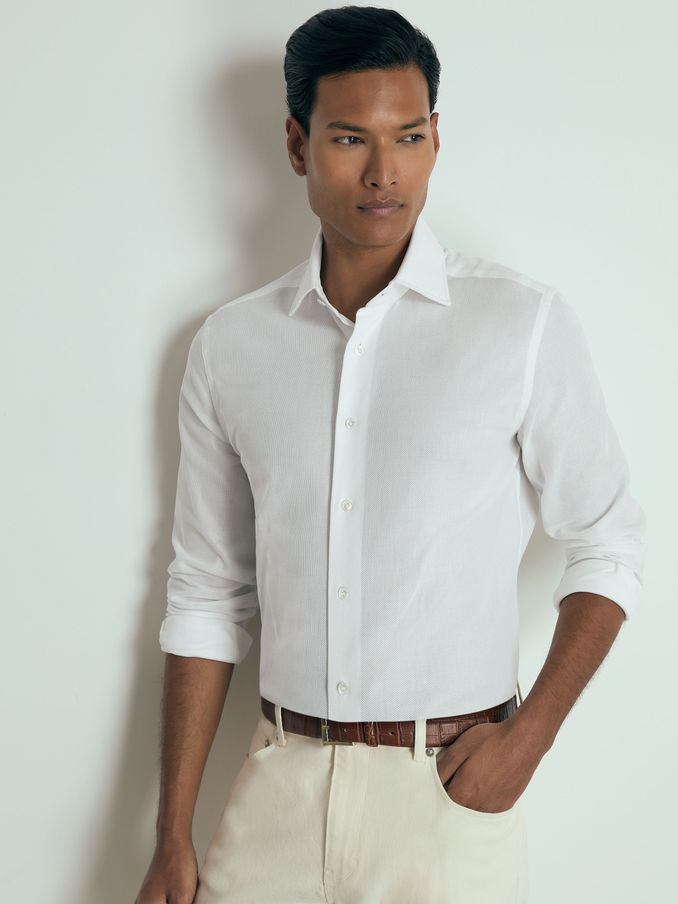 Atelier Cotton-Piqué Long-Sleeve Shirt in White (AB1759) | US$171
