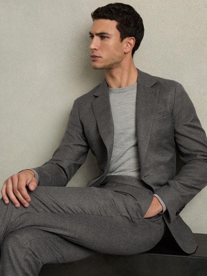 Wool-Blend Suit Blazer Slim-Fit in Grey Melange (AB1760) | CHF 213