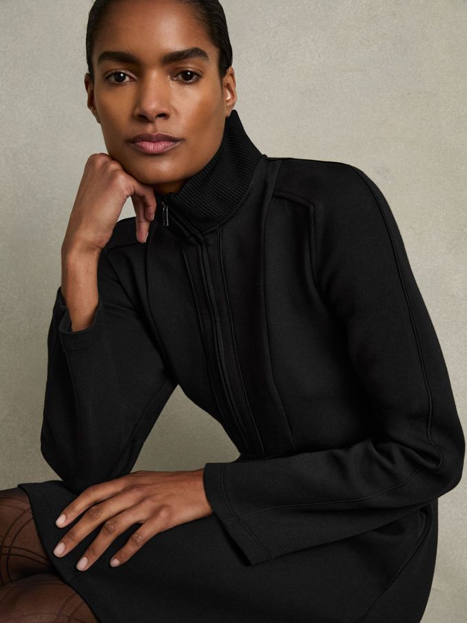 ZIp-Neck Interlock-Jersey Dress in Black (AB1780) | $204