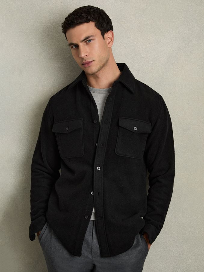 Twin-Pocket Overshirt With Wool in Black (AB1788) | HK$881