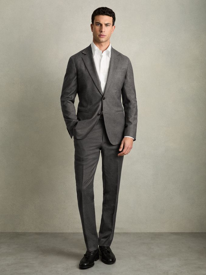 Wool Blend Suit Trousers Slim-Fit in Grey Melange (AB1797) | $222