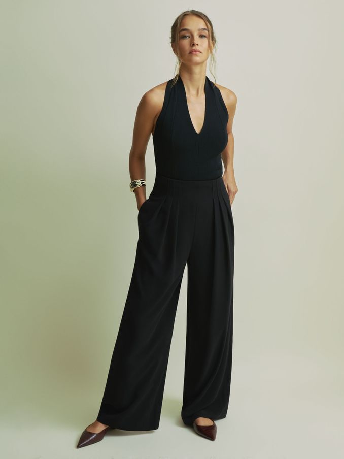 Florere Pleated Wide Leg Trousers in Black (AB2008) | €97