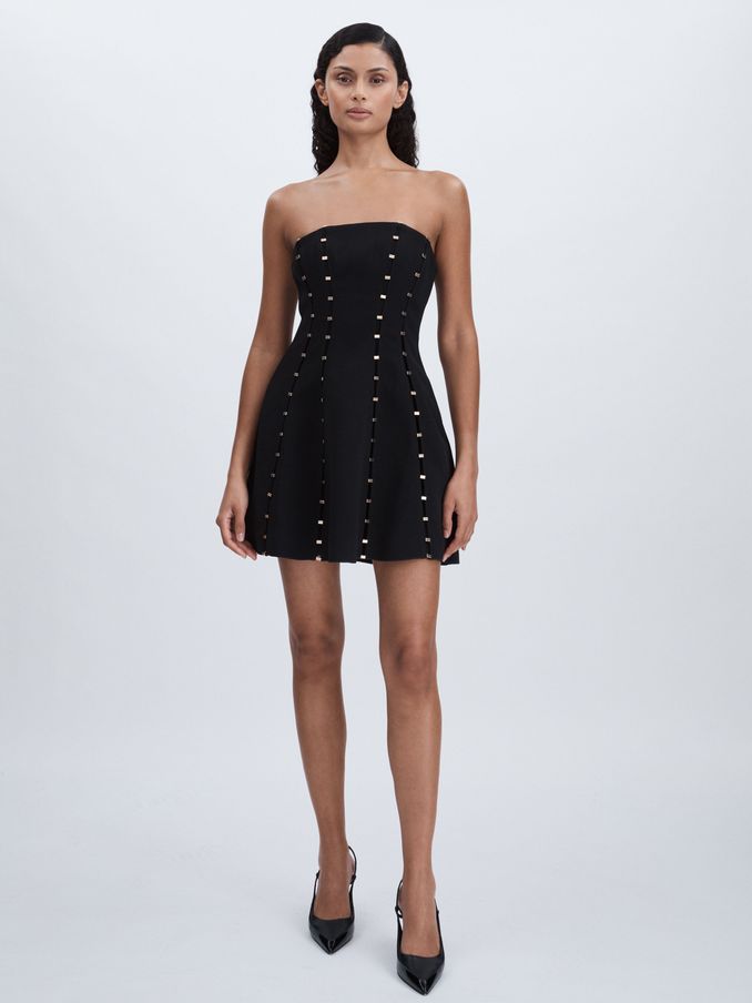 Acler Strapless Crepe Bar-Seam Black Mini Dress in Black (AB2013) | AED1,475