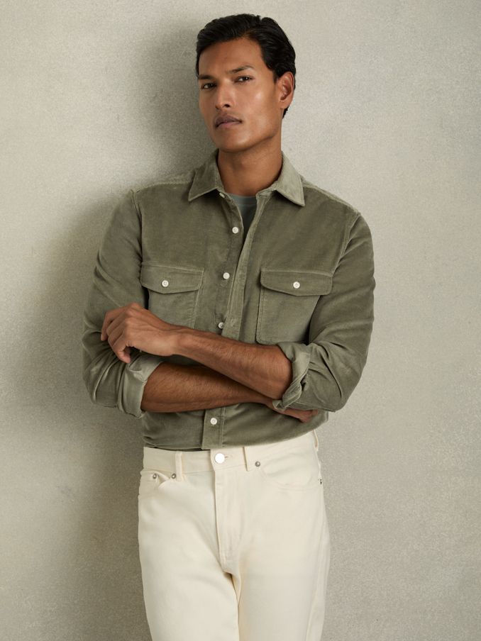 Cotton-Blend Corduroy Overshirt in Sage (AB2019) | US$159