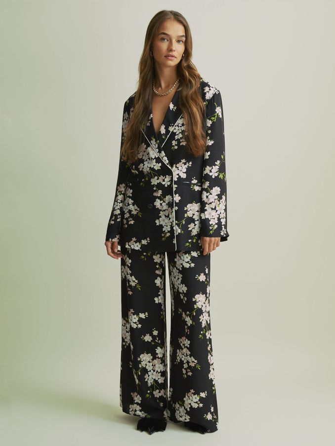 Florere Relaxed Double Breasted Black Blazer in Black (AB2047) | 562 SAR