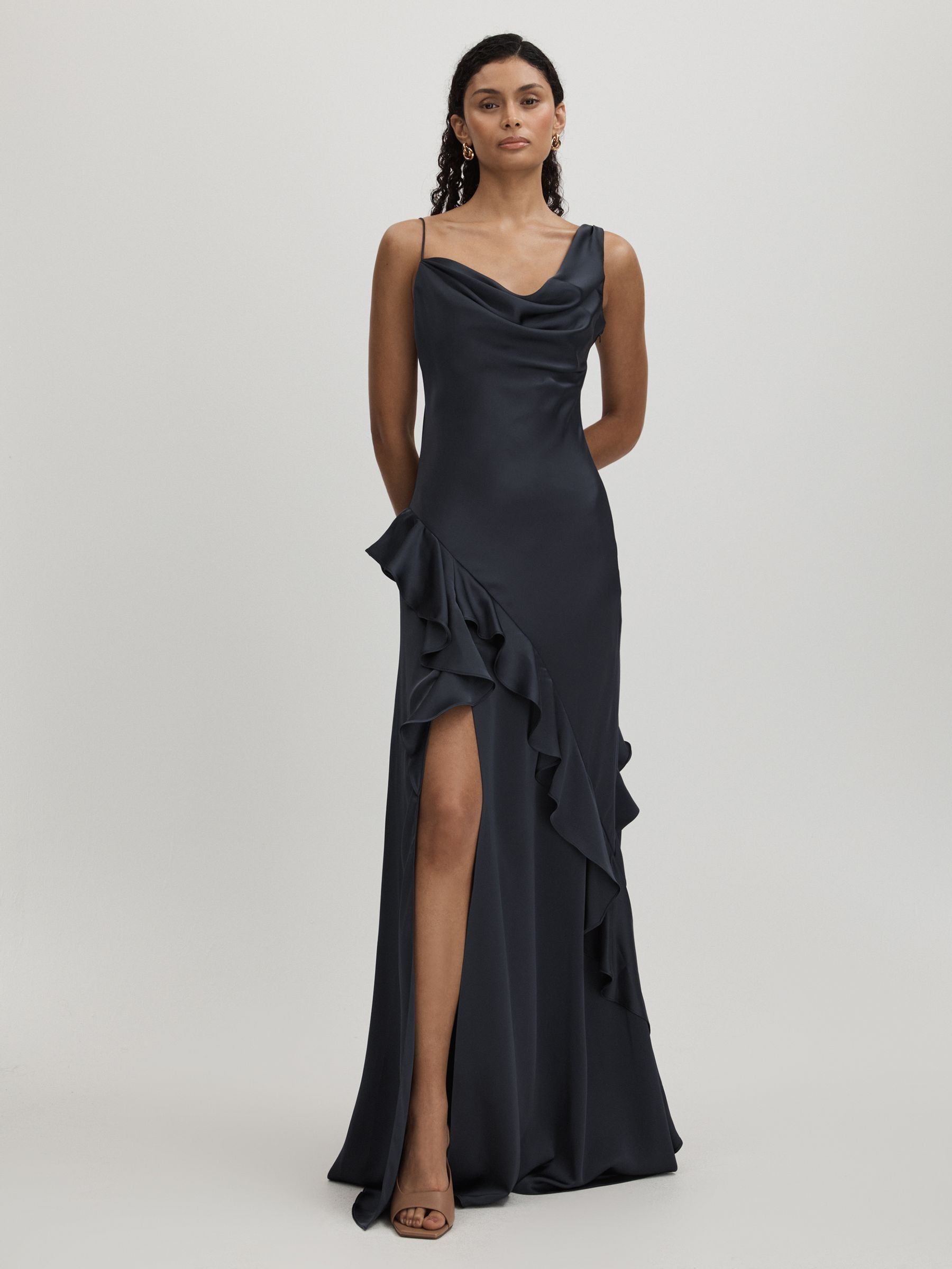 Amur Charmeuse Cowl Neck Maxi Dress in Dark Grey (AB2052) | $877