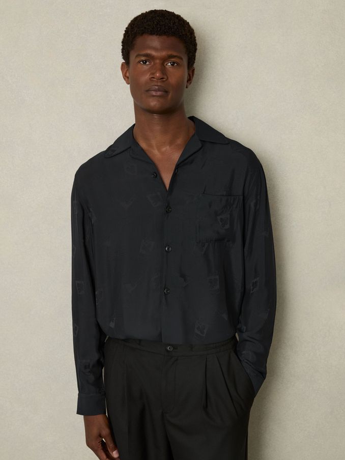 Cocktail-Jacquard Faille Shirt in Navy (AB2063) | HK$492
