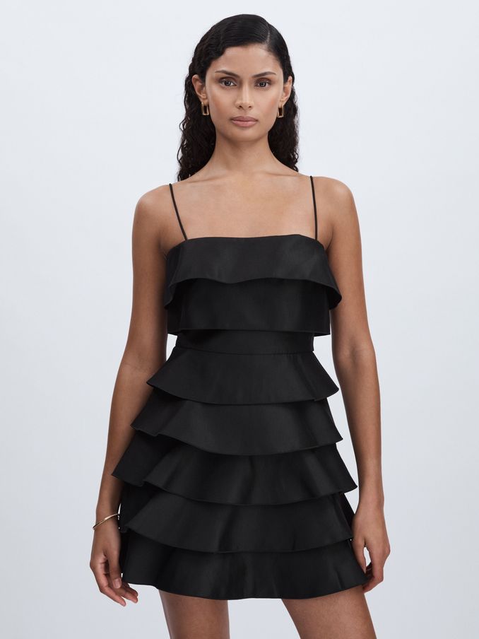 Acler Tiered Frill Mini Dress in Black (AB2064) | US$282