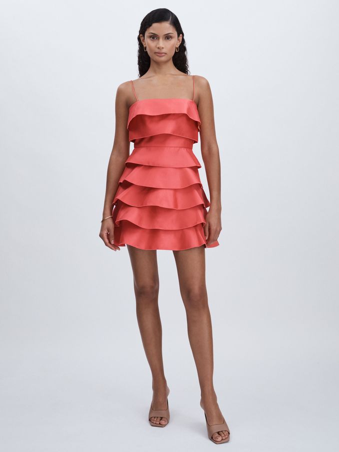Acler Tiered Frill Mini Dress in Red (AB2076) | US$282