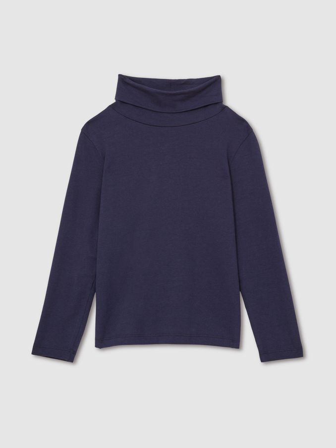 13-14 yrs Cotton-Jersey Roll-Neck Top with Stretch in Navy (AB2078) | €20