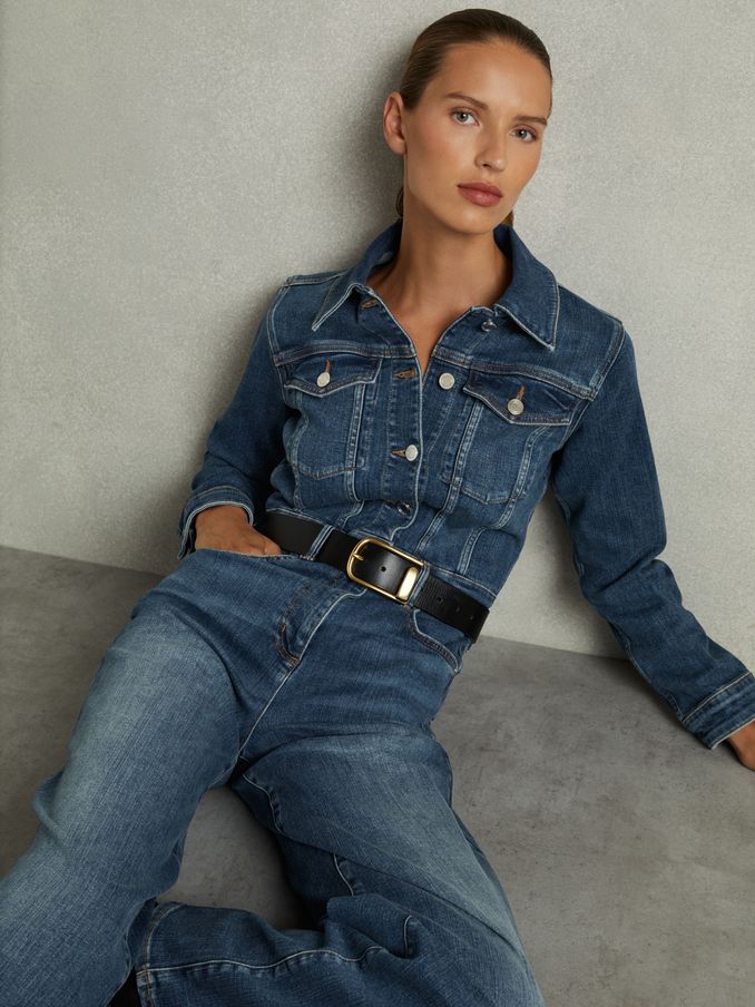 Cotton-Blend Denim Relaxed-Fit Jumpsuit in Mid Blue (AB2080) | €101