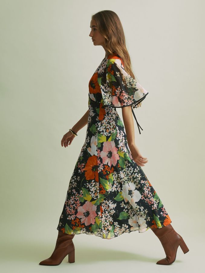 Florere Cape Detail Midi Dress in Multi (AB2082) | US$145