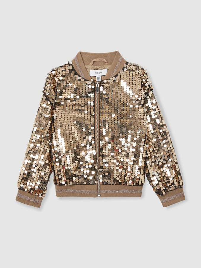 13-14 yrs Sequin Bomber Jacket in Gold (AB2091) | US$57