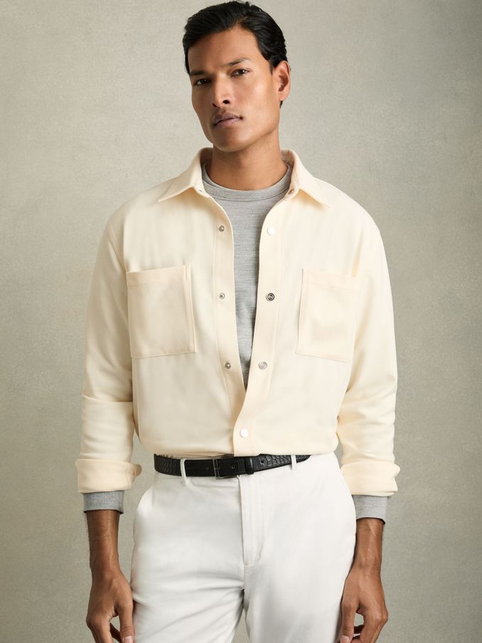 Brushed Corduroy Press-Stud Overshirt in Off White (AB2279) | 386 SAR
