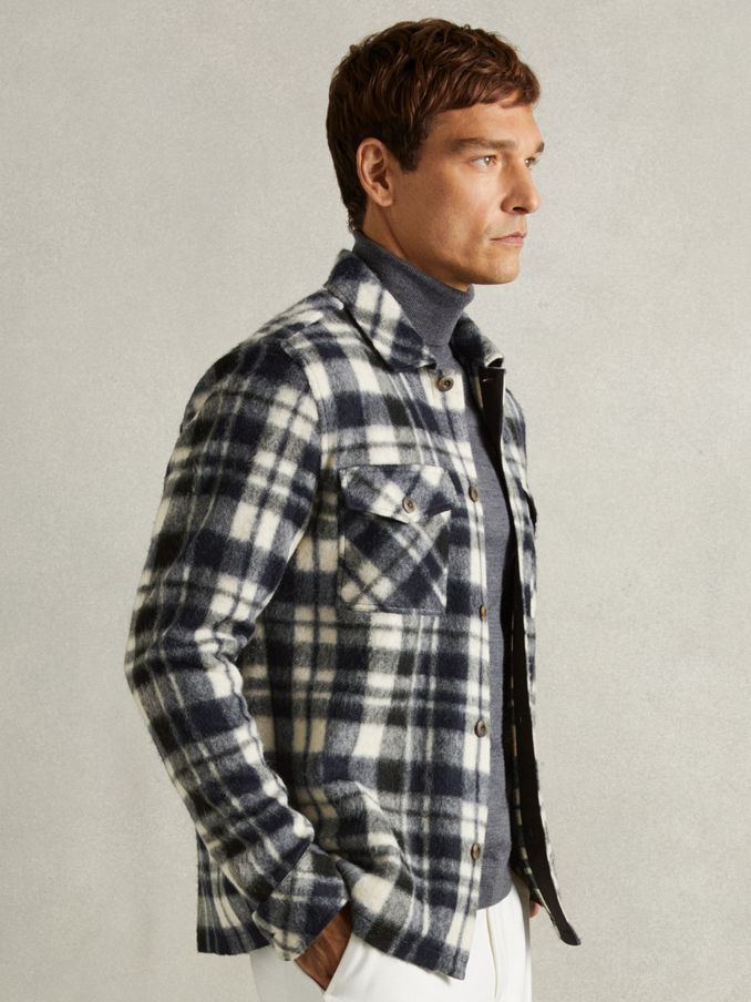 Patch-Pocket Checked Overshirt in Navy (AB2282) | €120