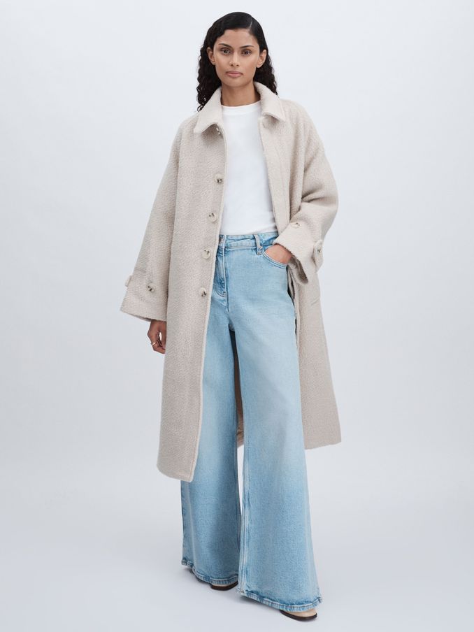 Meotine Wool-Blend Bouclé Coat in Cream (AB2286) | US$468
