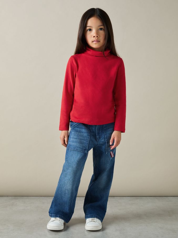 9-13 yrs Cotton-Jersey Roll-Neck Top with Stretch in Red (AB2297) | €20