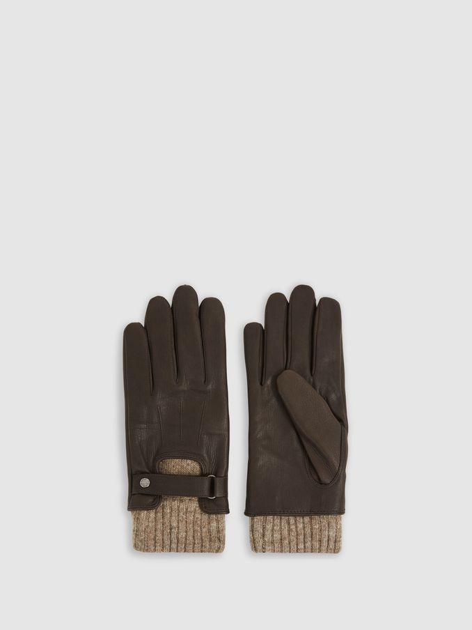 Leather Ribbed-Cuff Gloves in Dark Brown (AB2300) | €145