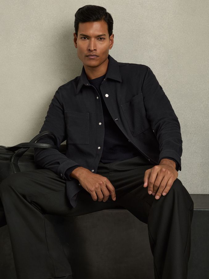 Brushed Corduroy Press-Stud Overshirt in Navy (AB2302) | €124