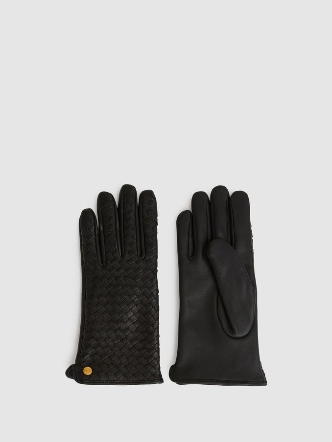 Woven Leather Gloves in Black (AB2303) | US$145
