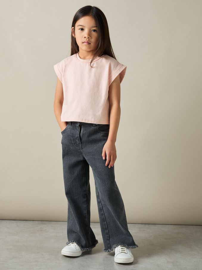 4-9 yrs Cotton-Jersey Cropped T-Shirt in Pale Pink (AB2312) | €15