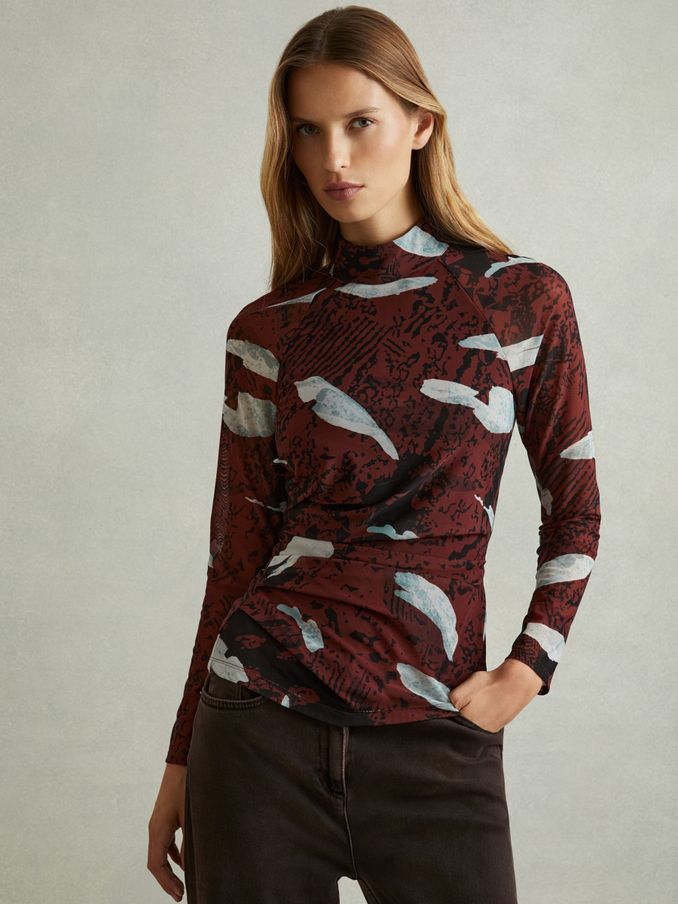 Printed Ruched Top in Burgundy (AB2314) | €54