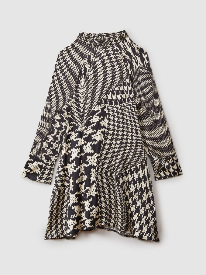 13-14 yrs Dogtooth Flared Hem Dress in Black/Cream (AB2318) | $54