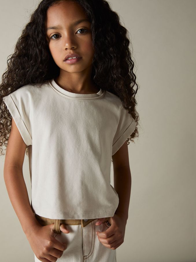 9-13 yrs Cotton-Jersey Cropped T-Shirt in Taupe (AB2320) | €15