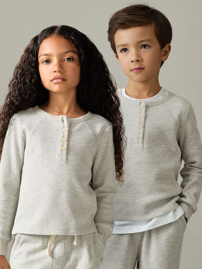 9-13 yrs Cotton-Blend Jersey Waffle Top And Trousers Set in Grey (AB2321) | €43