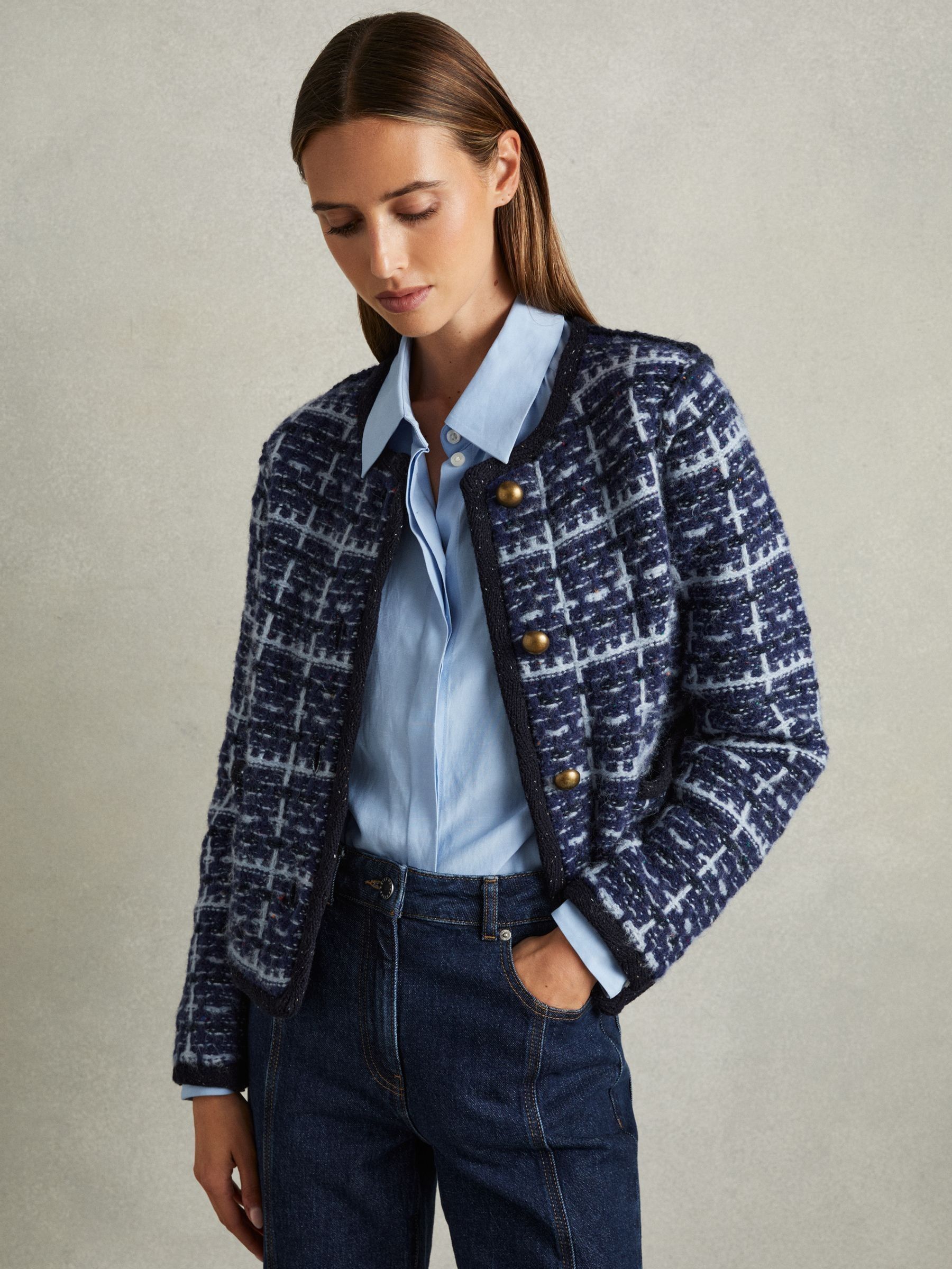 Tweed-Effect Cardigan with Merino in Blue (AB2331) | €84