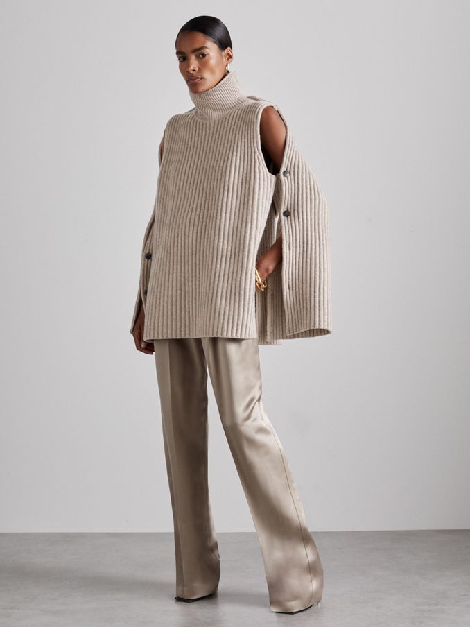 Atelier Wool-Blend Buttoned-Sleeve Jumper with Cashmere in Neutral (AB2334) | US$262