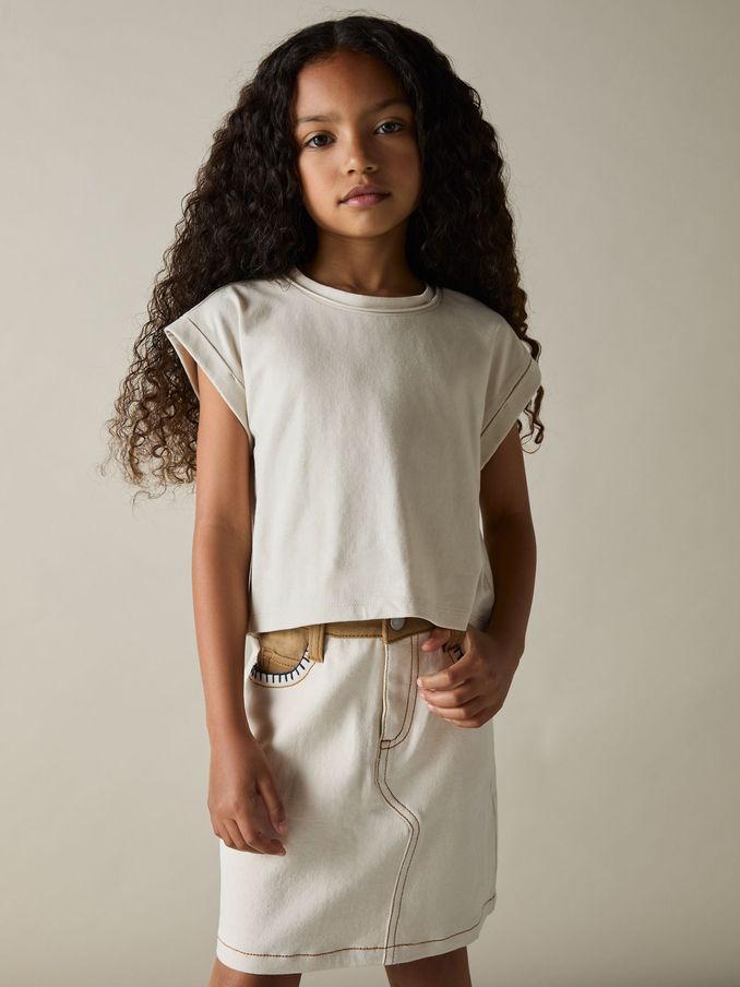 4-9 yrs Cotton-Jersey Cropped T-Shirt in Taupe (AB2339) | €15