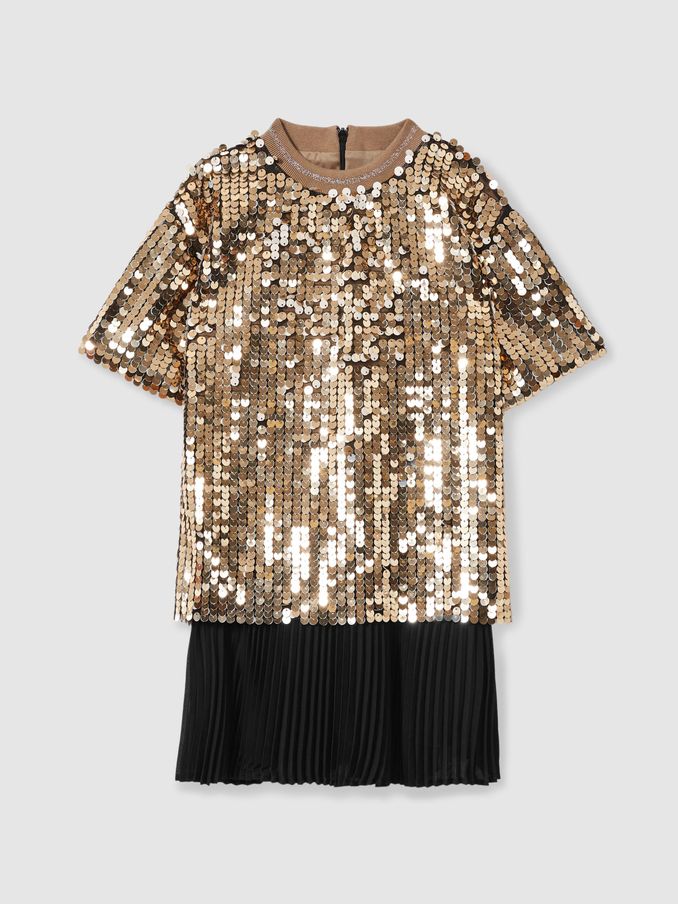 13-14 yrs Sequin T-Shirt Dress in Gold (AB2341) | €42