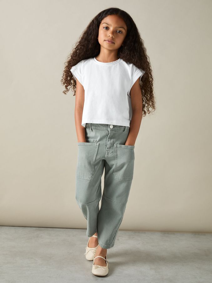 4-9 yrs Cotton-Jersey Cropped T-Shirt in White (AB2354) | €15
