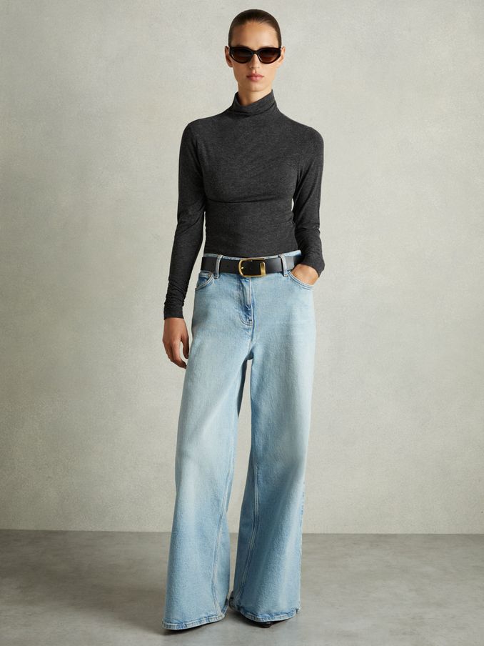 Ruched Jersey Top with Wool in Black (AB2355) | US$42
