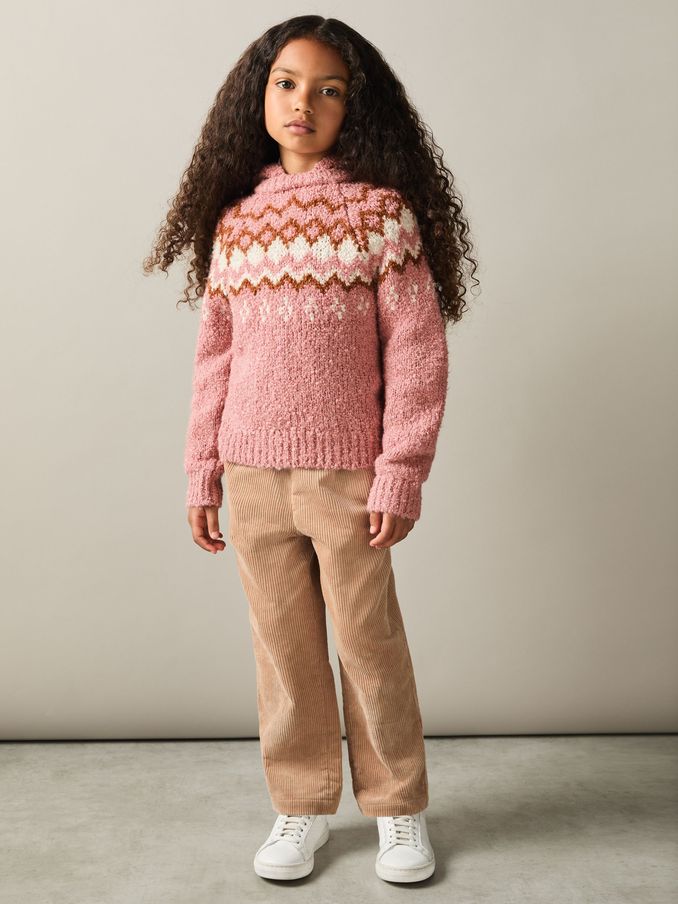 4-9 yrs Cotton-Wool Fair Isle Hoodie in Mink (AB2379) | €21