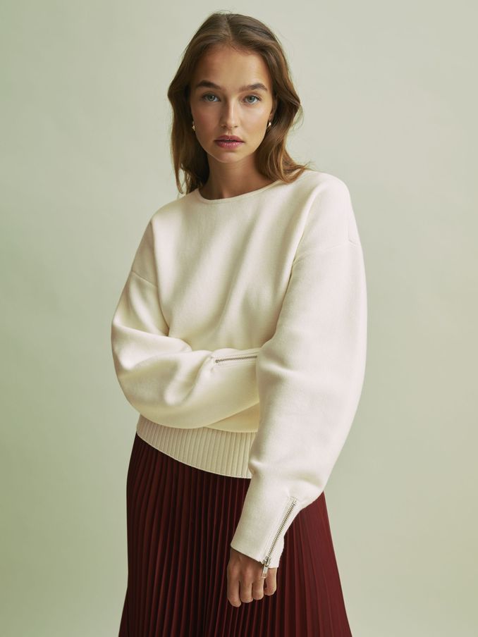 Florere Wool Blend Boxy Blouson Sleeve Jumper in Vanilla (AB2388) | €97