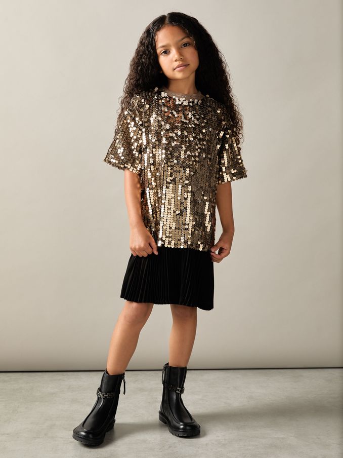9-13 yrs Sequin T-Shirt Dress in Gold (AB2395) | €44
