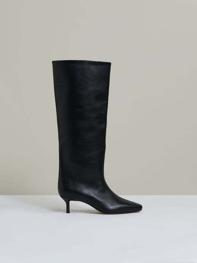 Leather Kitten Heel Boots in Black (AB2406) | US$342