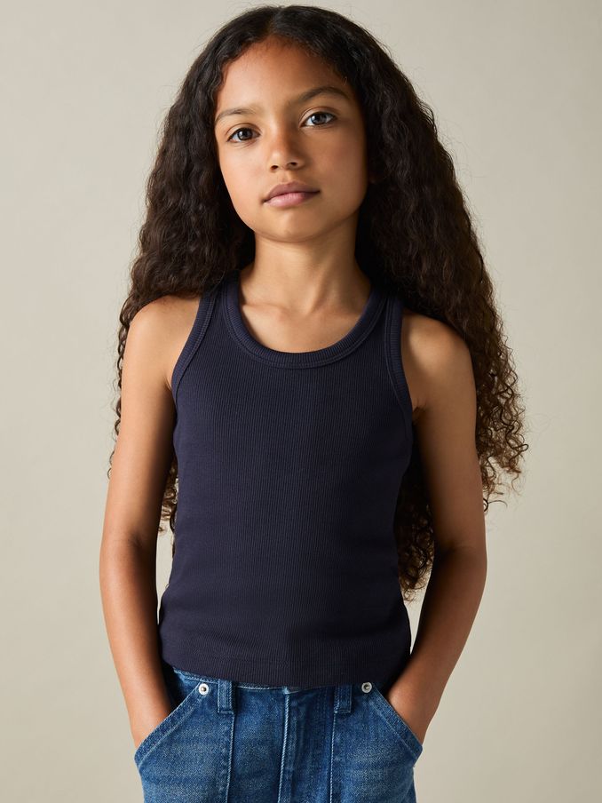4-9 yrs Cotton Blend Ribbed Vest in Navy (AB2408) | €10