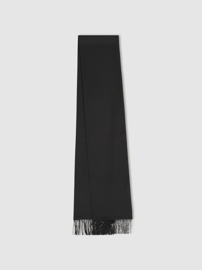 Silk Fringed Scarf in Black (AB2410) | US$49
