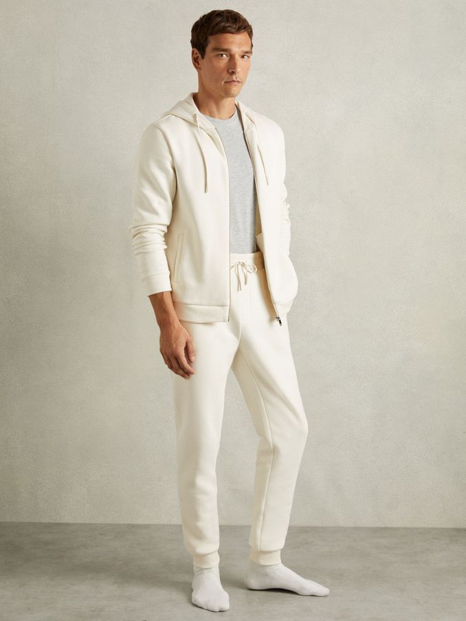 Cotton-Blend Jersey Joggers in Off White (AB2413) | US$60
