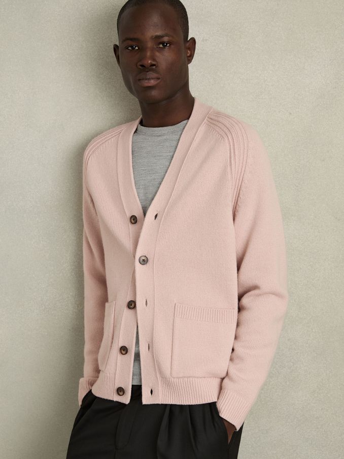 Wool-Blend Ridge-Seam Cardigan in Soft Pink (AB2420) | €96
