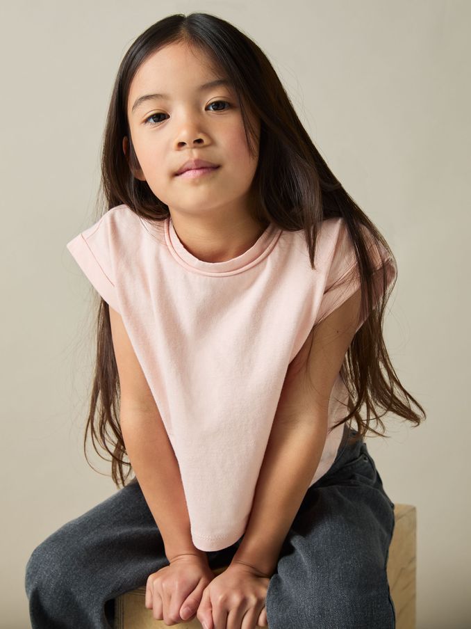 9-13 yrs Cotton-Jersey Cropped T-Shirt in Pale Pink (AB2423) | €15