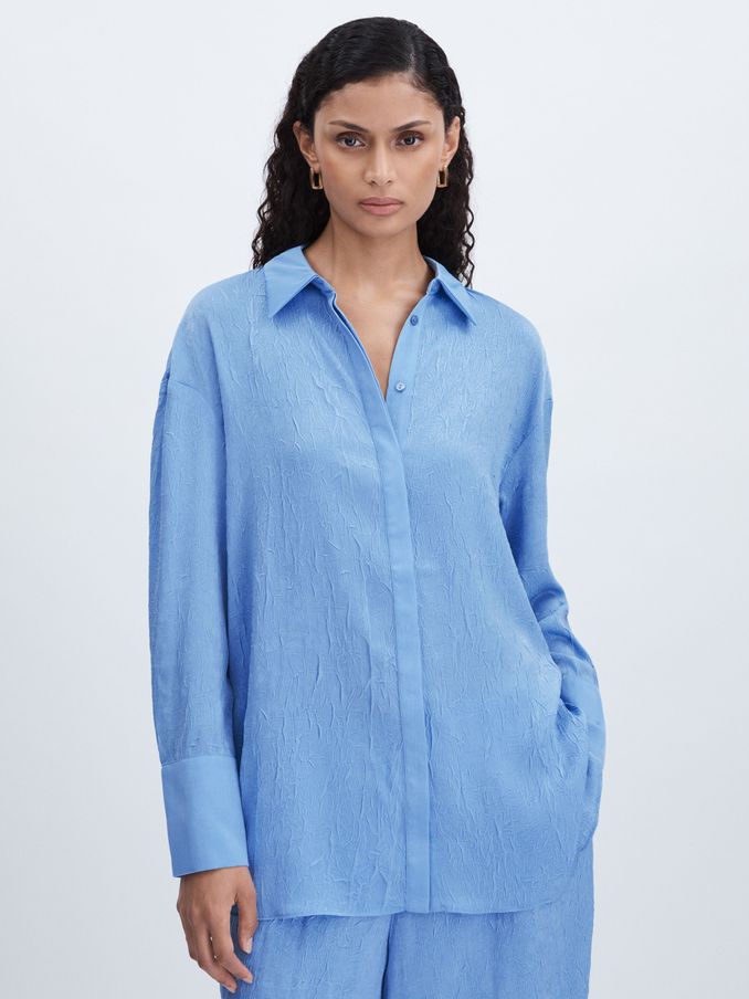Crinkle Satin Shirt in Periwinkle (AB2433) | $197